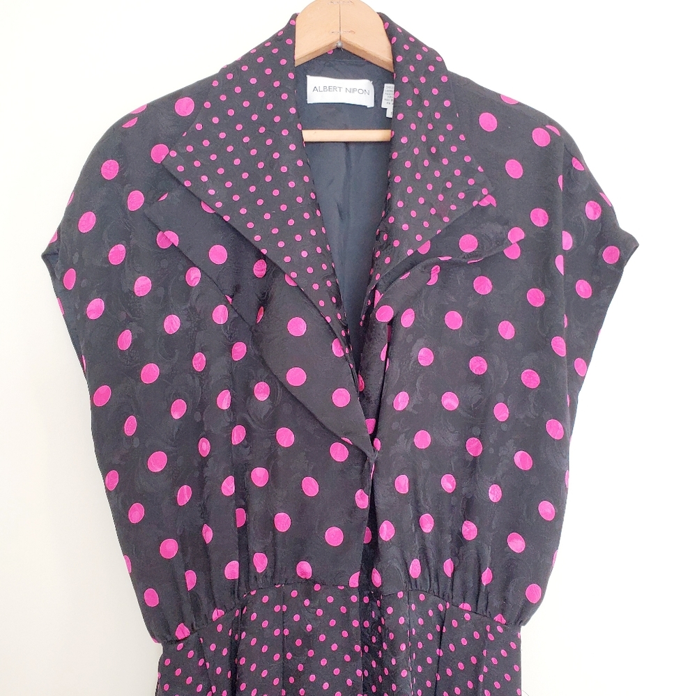 Albert Nipon Vintage Polka Dot Silk Wrap Dress - image 3